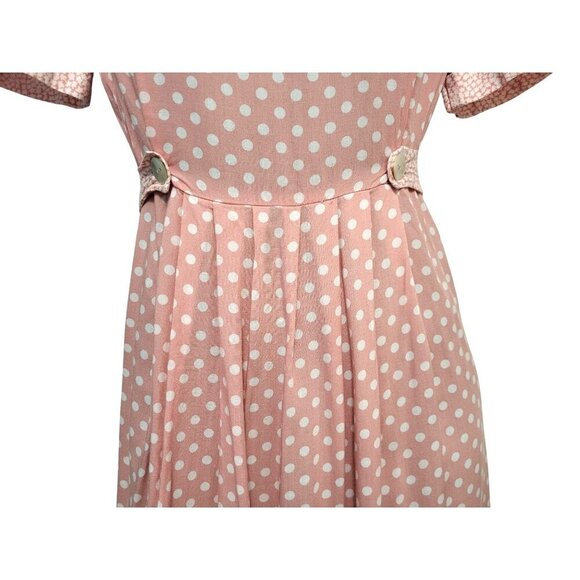 Vintage 1980s Jamie Brooke Pink Polka Dot Rayon Maxi Dress - Picture 5 of 13